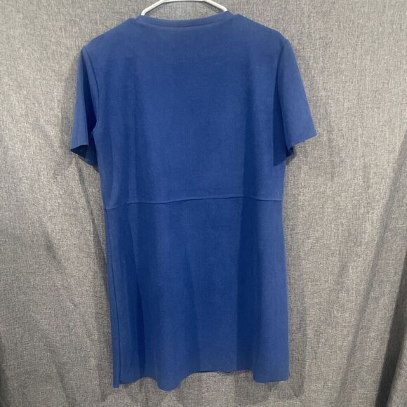 ZARA FAUX SUEDE Shift Dress Sz M Retro Modern Blue Comfort Crew Short Sleeve - Picture 6 of 10